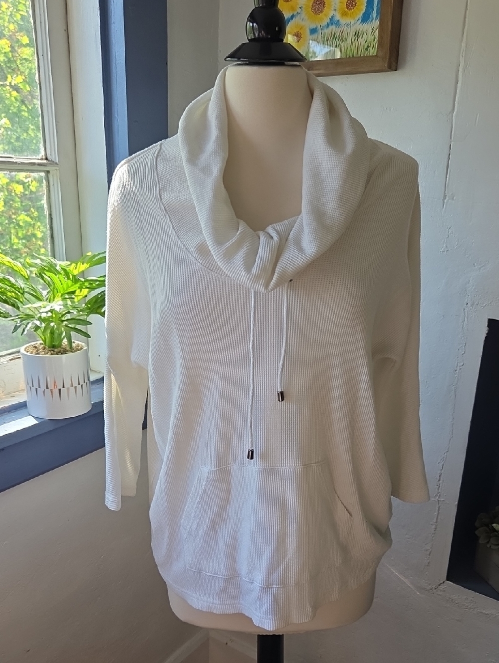 Style & Co. White Cowl Neck Drawstring Sweater